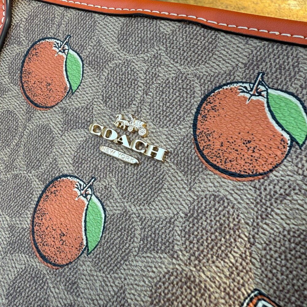 coach City Tote Bag In Signature Canvas With Orange Print cal74 - Picture 3 of 6